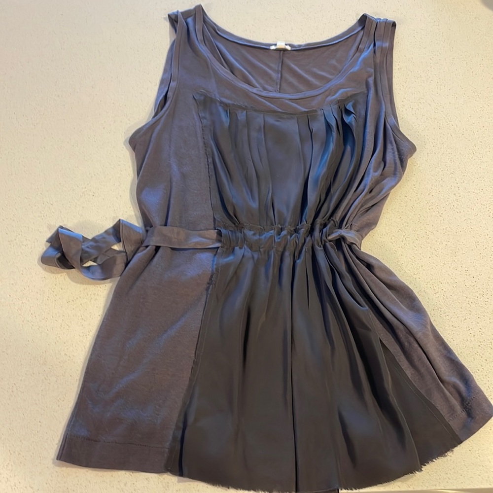 EUC JCrew purplish/grey tank with silk pleating in front. Tie waist